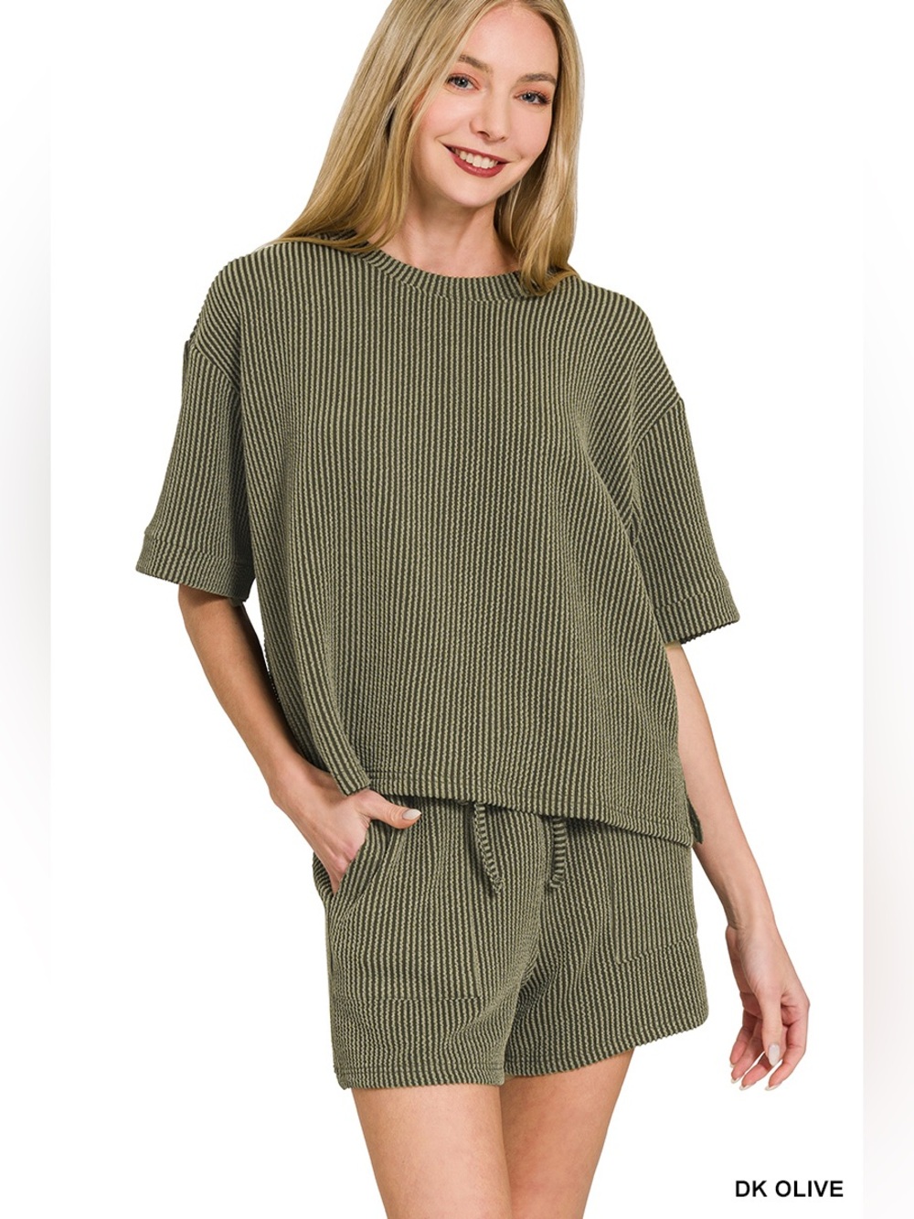 Zenana RAISED RIB SHORT SLEEVE TEE & SHORT PANTS SET